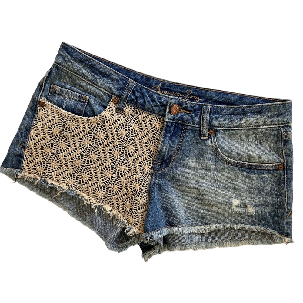 American Rag Vintage Y2K Crochet Knit Cut off Frayed Short shorts size 7